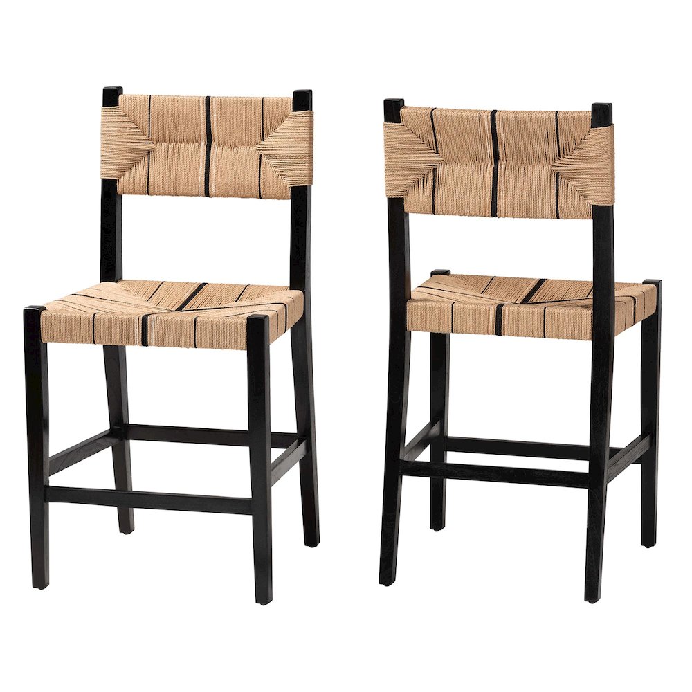 Prita Bohemian Paper Loom and Black Mahogany Wood Counter Stool. Picture 1