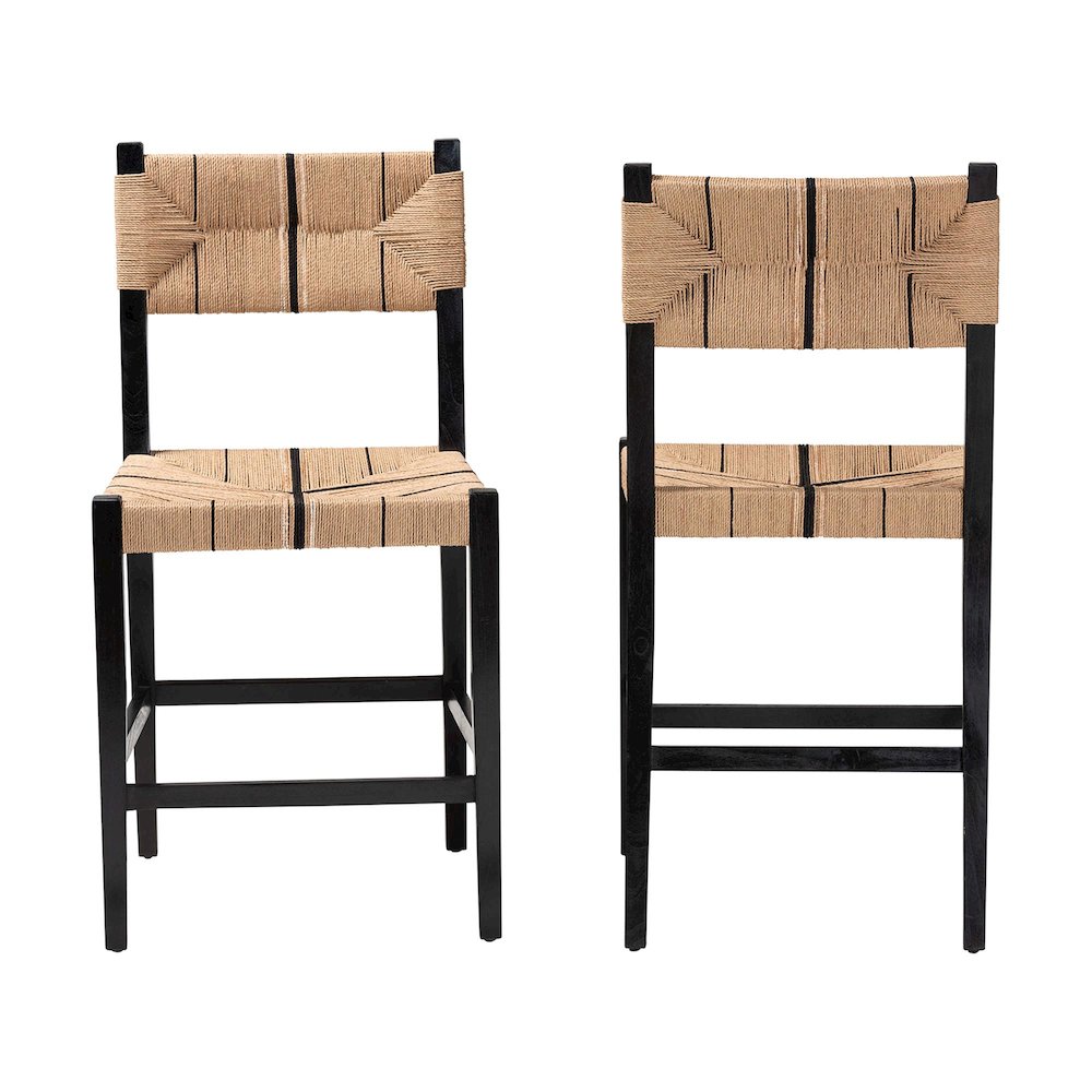 Prita Bohemian Paper Loom and Black Mahogany Wood Counter Stool. Picture 2