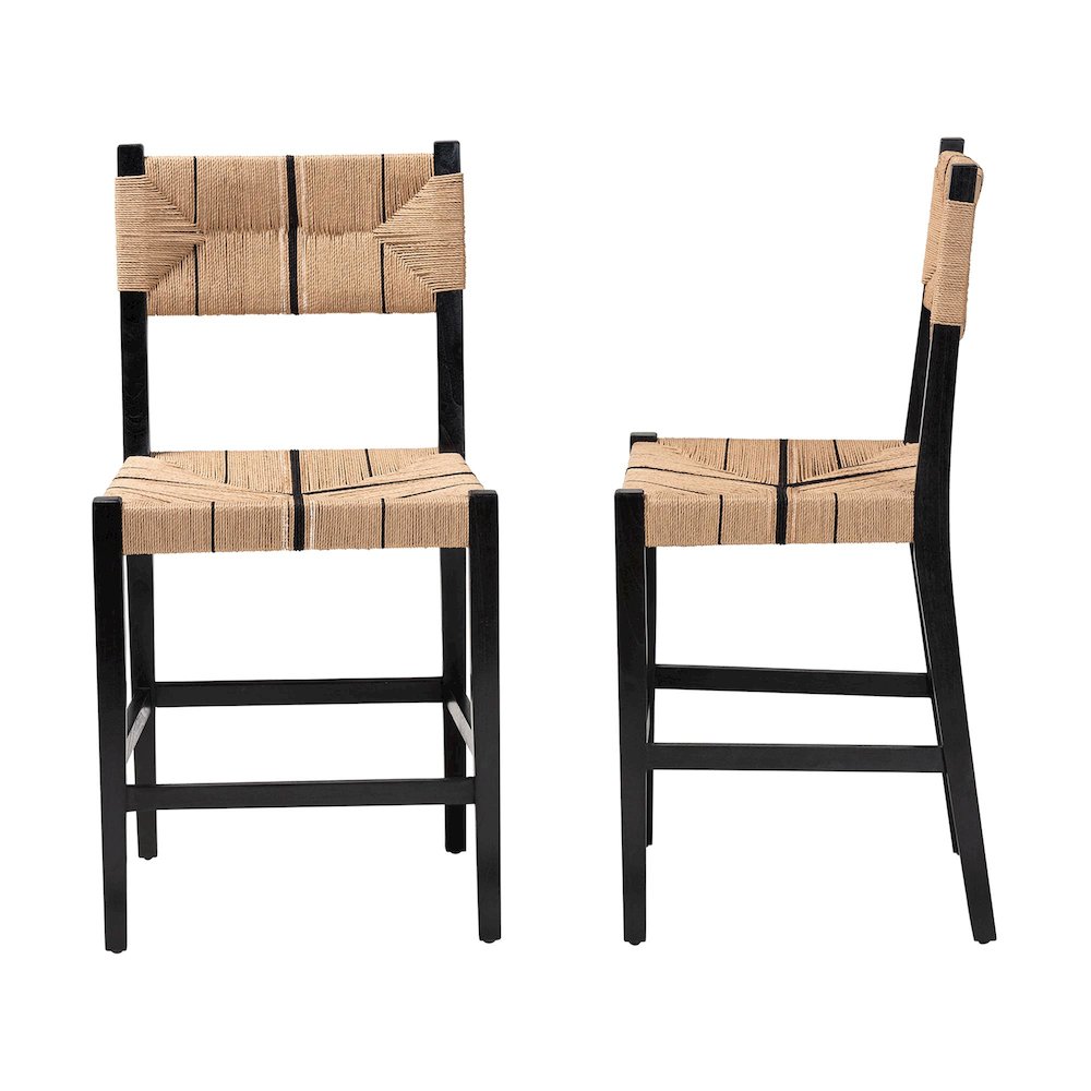 Prita Bohemian Paper Loom and Black Mahogany Wood Counter Stool. Picture 3