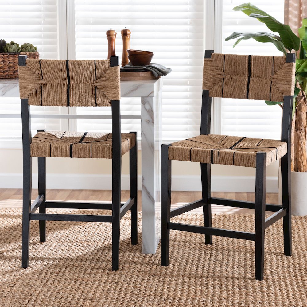 Prita Bohemian Paper Loom and Black Mahogany Wood Counter Stool. Picture 7