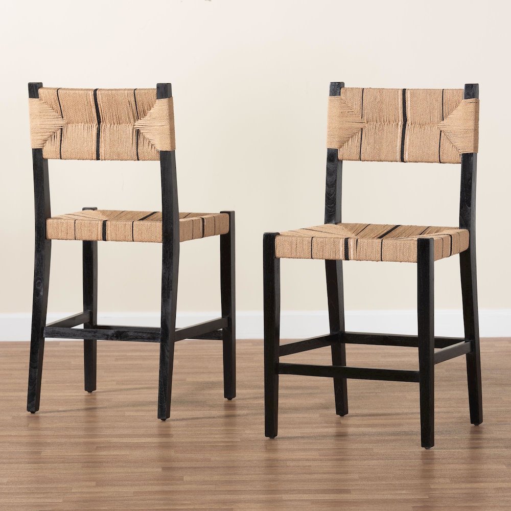 Prita Bohemian Paper Loom and Black Mahogany Wood Counter Stool. Picture 8