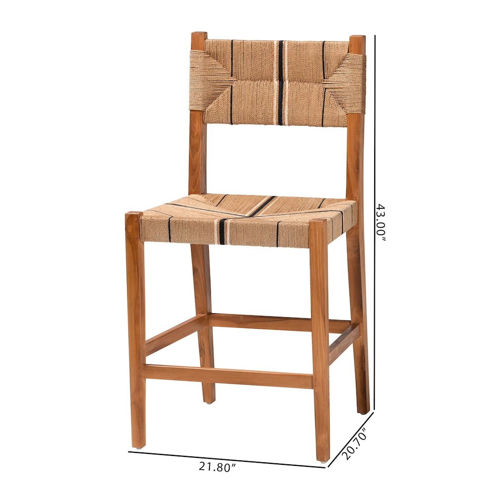 Prita Bohemian Paper Loom and Natural Mahogany Wood 2-Piece Counter Stool Set. Picture 9