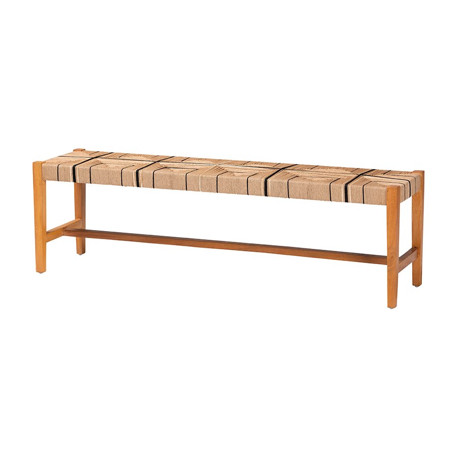 Prita Bohemian Paper Loom and Natural Mahogany Wood Dining Bench. Picture 1