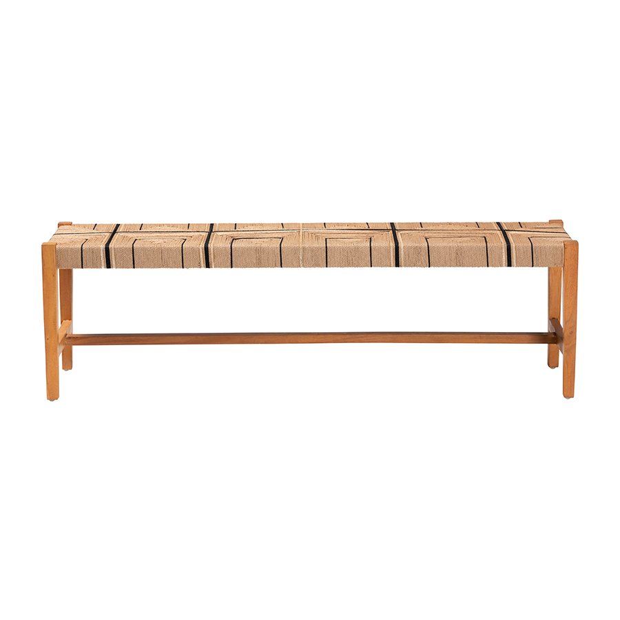 Prita Bohemian Paper Loom and Natural Mahogany Wood Dining Bench. Picture 2