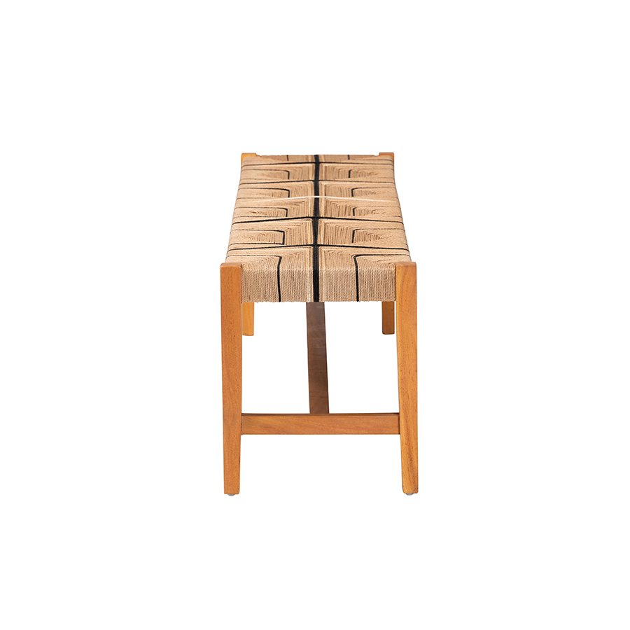 Prita Bohemian Paper Loom and Natural Mahogany Wood Dining Bench. Picture 3