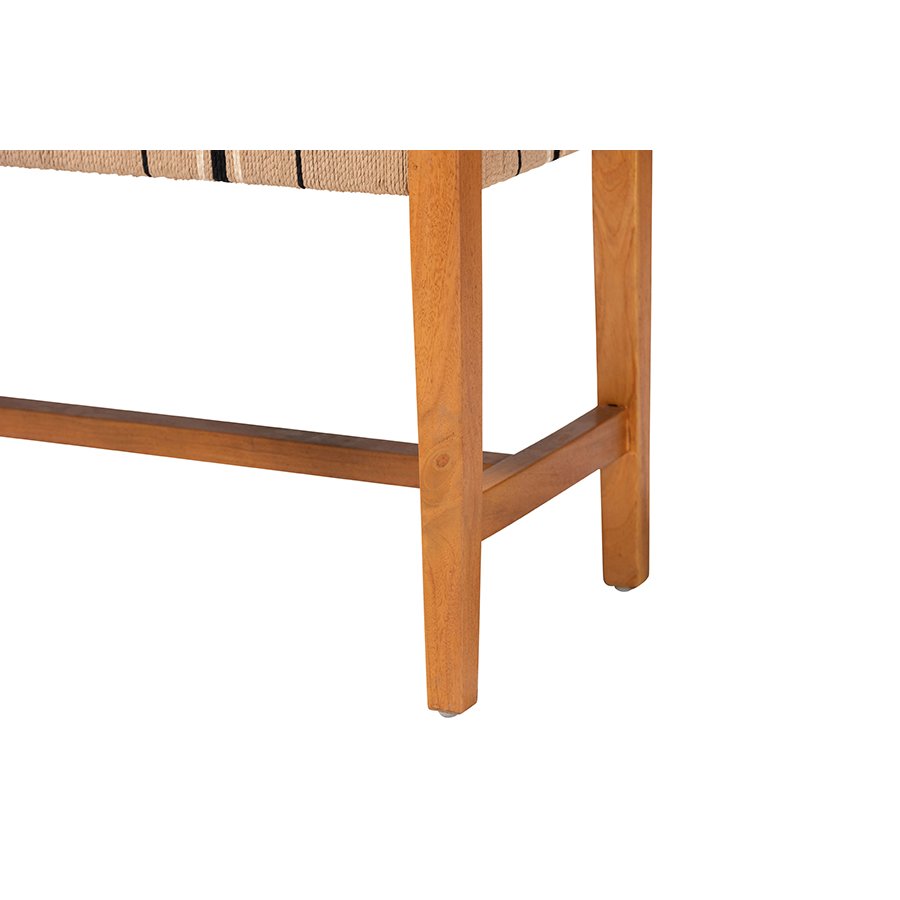 Prita Bohemian Paper Loom and Natural Mahogany Wood Dining Bench. Picture 4