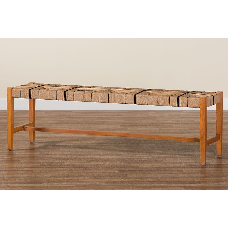 Prita Bohemian Paper Loom and Natural Mahogany Wood Dining Bench. Picture 7