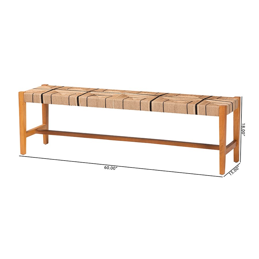 Prita Bohemian Paper Loom and Natural Mahogany Wood Dining Bench. Picture 8