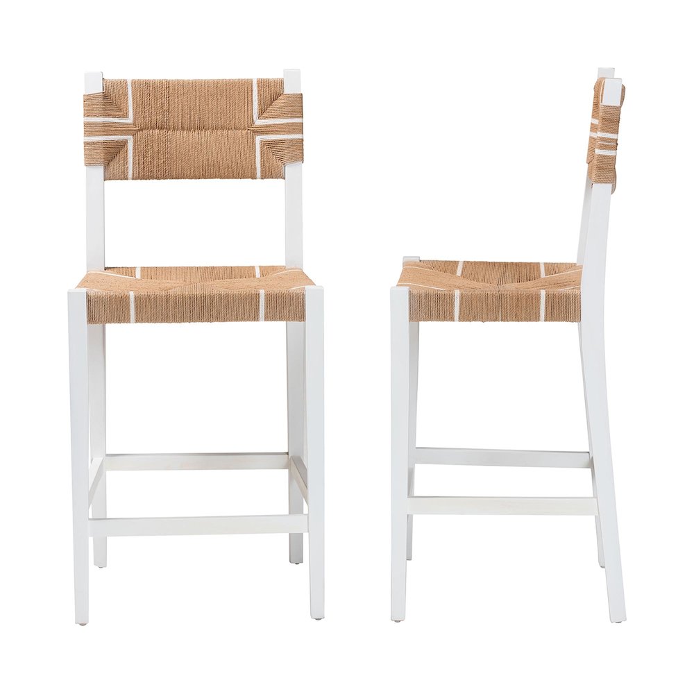 Talli Bohemian Paper Loom and White Mahogany Wood 2-Piece Bar Stool Set. Picture 2