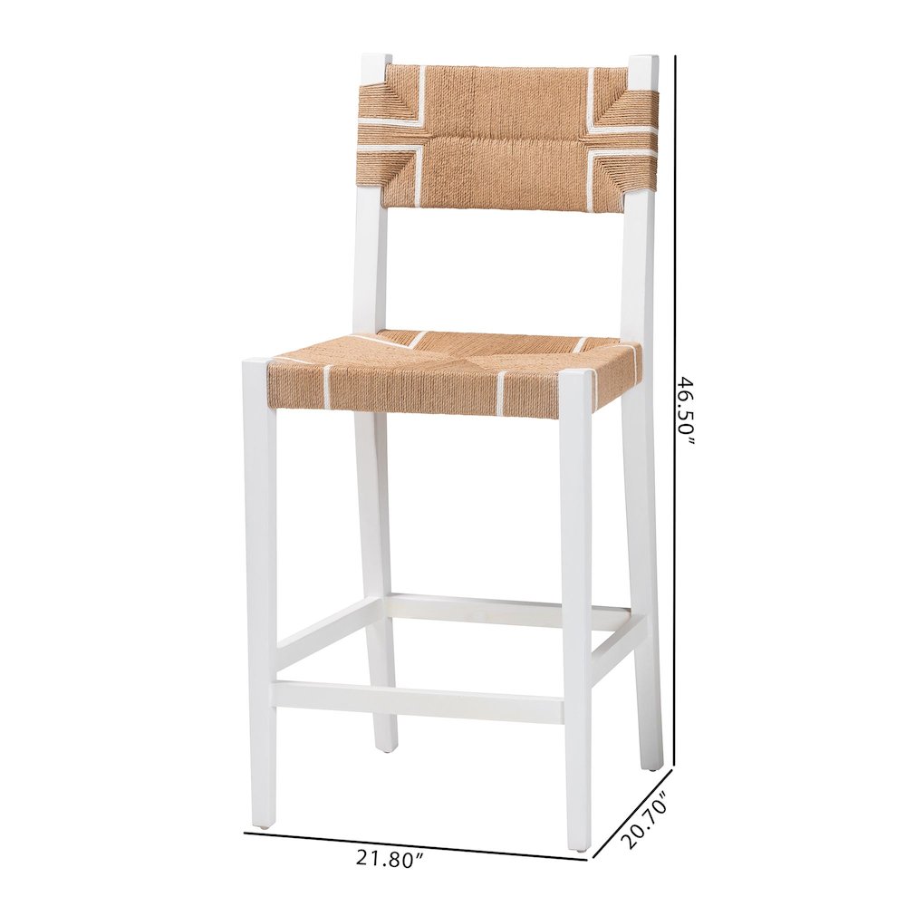 Talli Bohemian Paper Loom and White Mahogany Wood 2-Piece Bar Stool Set. Picture 9