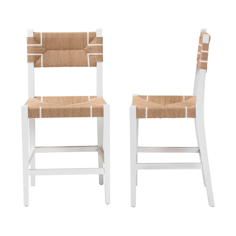 Talli Bohemian Paper Loom and White Mahogany Wood 2-Piece Counter Stool Set. Picture 2