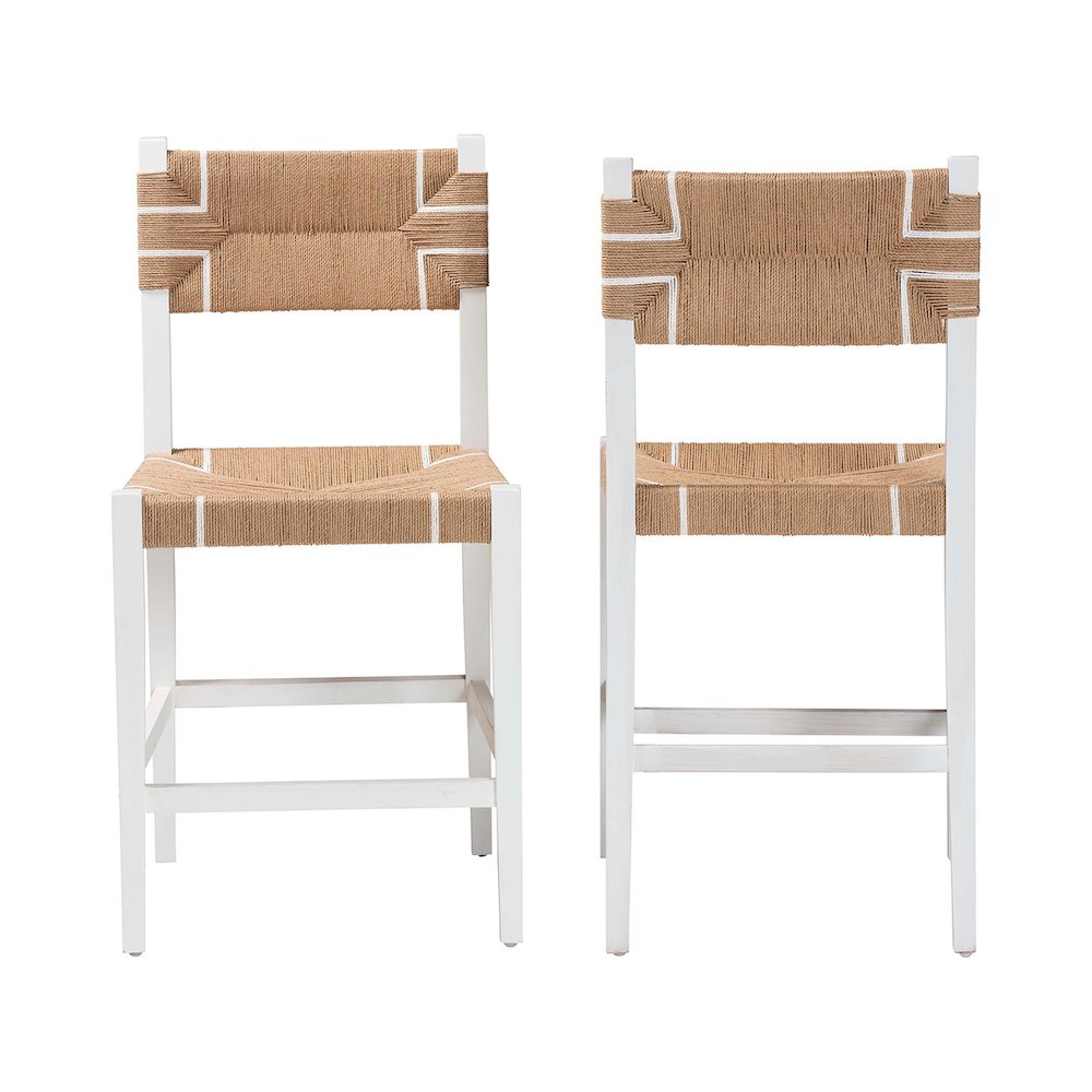 Talli Bohemian Paper Loom and White Mahogany Wood 2-Piece Counter Stool Set. Picture 3