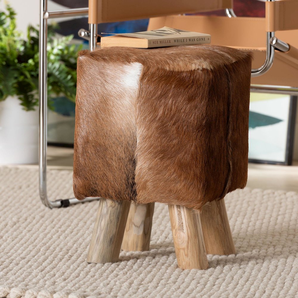 Scotlyn Genuine Goat Leather Footstool. Picture 7