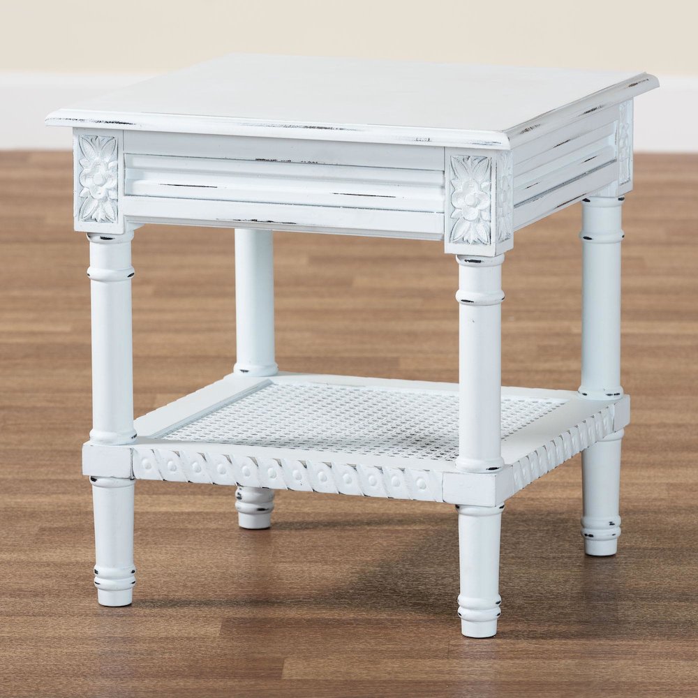 Jeanne Vintage Traditional White Wood End Table. Picture 8