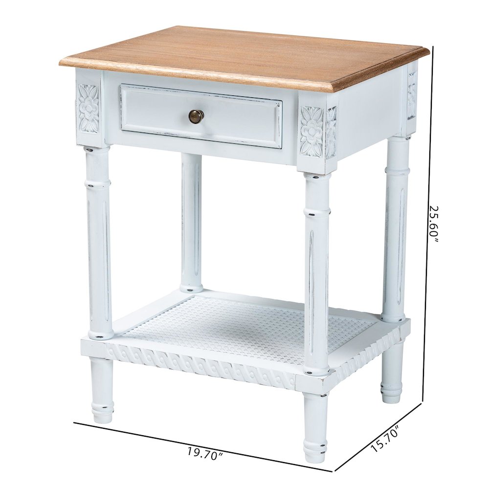 Legrand Classic French Two-Tone White and Natural Brown 1-Drawer End Table. Picture 11