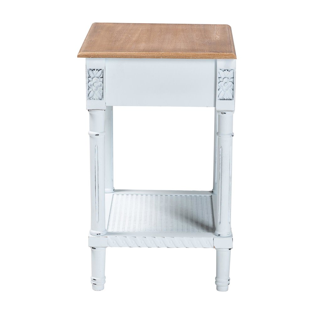 Legrand Classic French Two-Tone White and Natural Brown 1-Drawer End Table. Picture 4