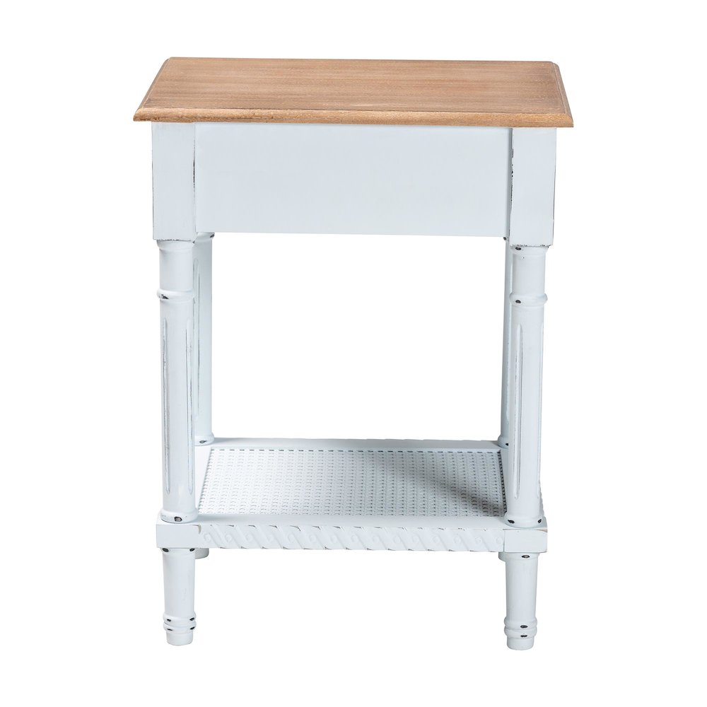 Legrand Classic French Two-Tone White and Natural Brown 1-Drawer End Table. Picture 5