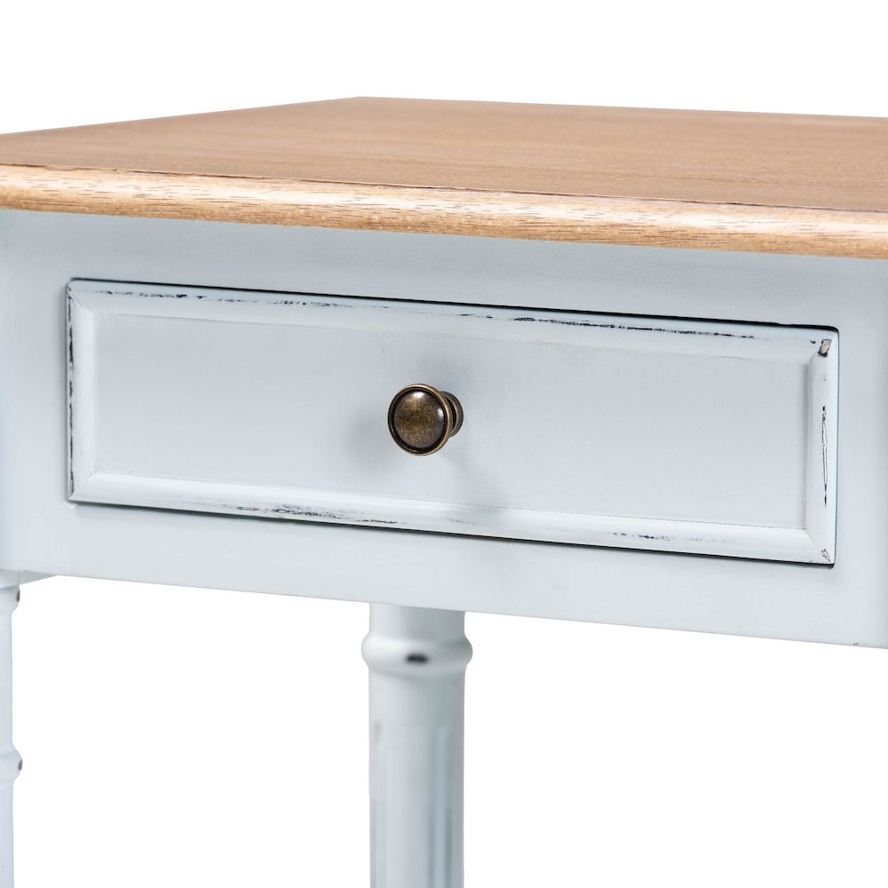 Legrand Classic French Two-Tone White and Natural Brown 1-Drawer End Table. Picture 6