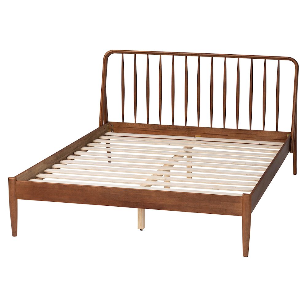 Baxton Studio Maeron Mid-Century Modern Walnut Brown Queen Platform Bed. Picture 3