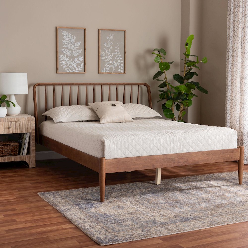 Baxton Studio Maeron Mid-Century Modern Walnut Brown Queen Platform Bed. Picture 7