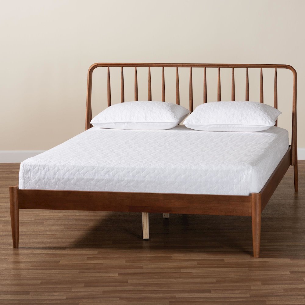 Baxton Studio Maeron Mid-Century Modern Walnut Brown Queen Platform Bed. Picture 8