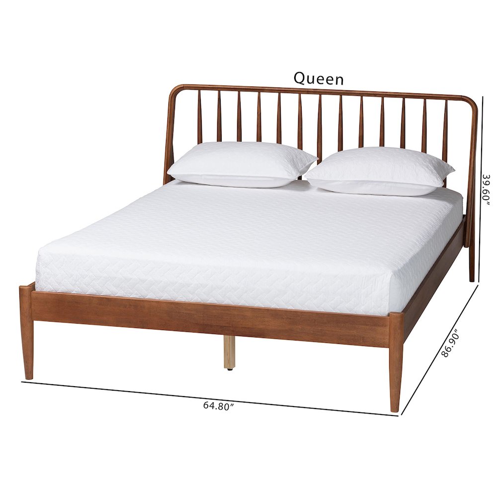 Baxton Studio Maeron Mid-Century Modern Walnut Brown Queen Platform Bed. Picture 9