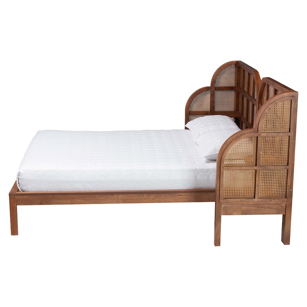Cascadia Mid-Century Modern Walnut Brown Wood Queen Size Wingback Platform Bed. Picture 2
