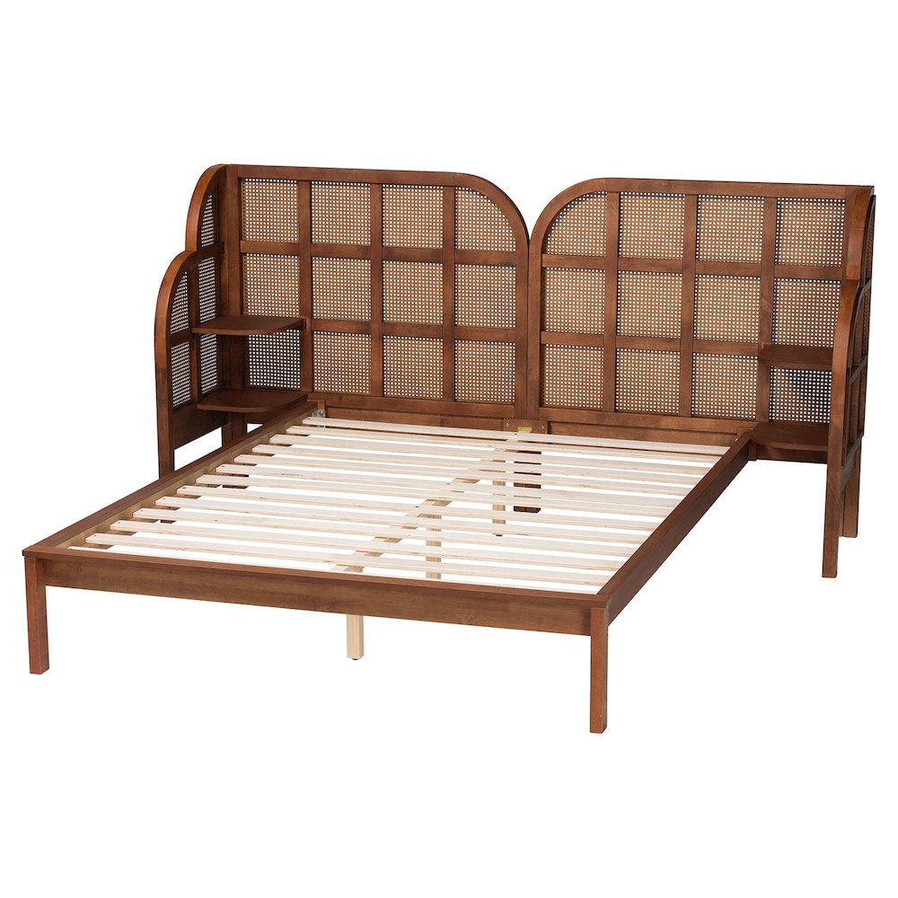 Cascadia Mid-Century Modern Walnut Brown Wood Queen Size Wingback Platform Bed. Picture 3