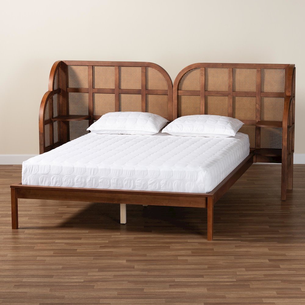 Cascadia Mid-Century Modern Walnut Brown Wood Queen Size Wingback Platform Bed. Picture 8