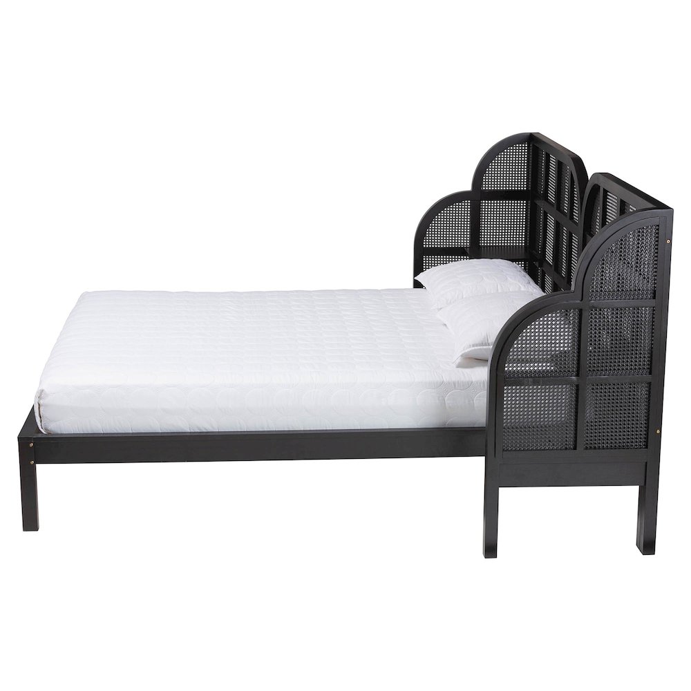 Cascadia Mid-Century Modern Ebony Black Wood Queen Size Wingback Platform Bed. Picture 2
