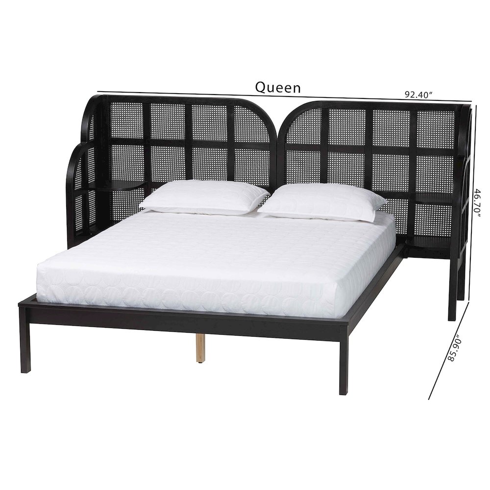 Cascadia Mid-Century Modern Ebony Black Wood Queen Size Wingback Platform Bed. Picture 9