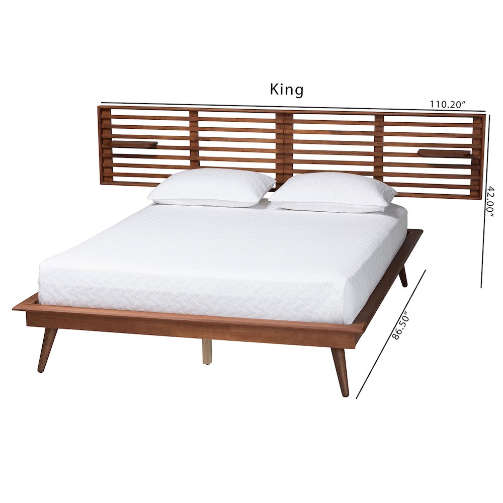 Elvina Mid-Century Transitional Ash Walnut Wood Queen Size Platform Bed. Picture 10