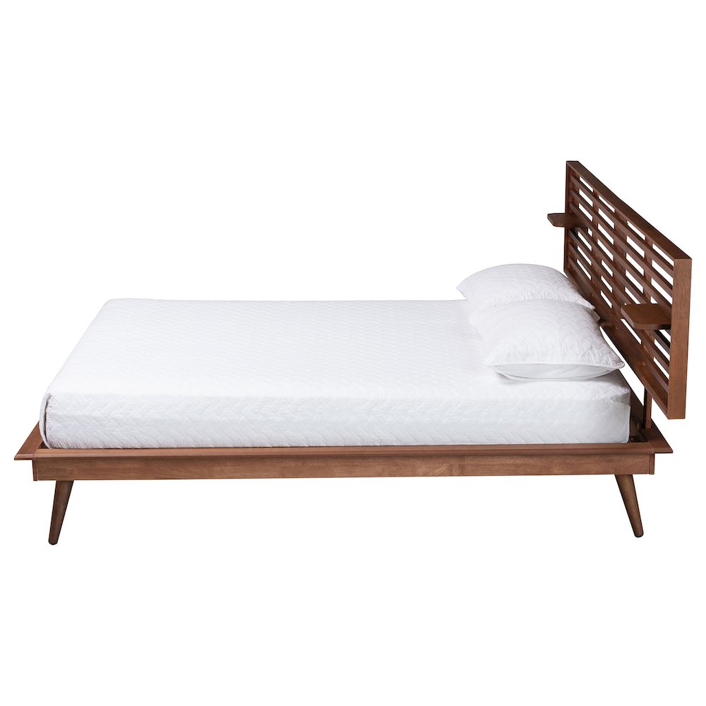 Elvina Mid-Century Transitional Ash Walnut Wood Queen Size Platform Bed. Picture 2