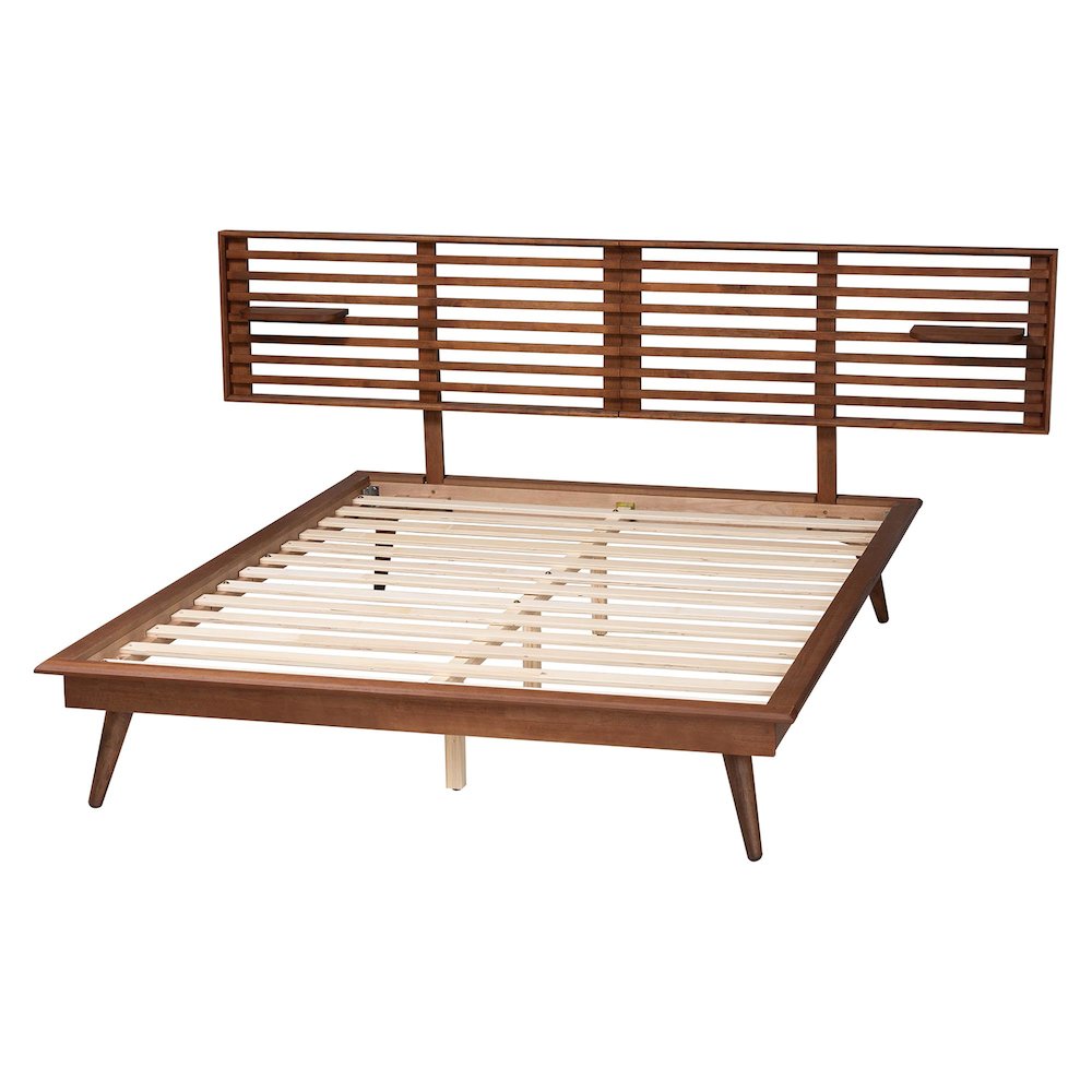 Elvina Mid-Century Transitional Ash Walnut Wood Queen Size Platform Bed. Picture 3