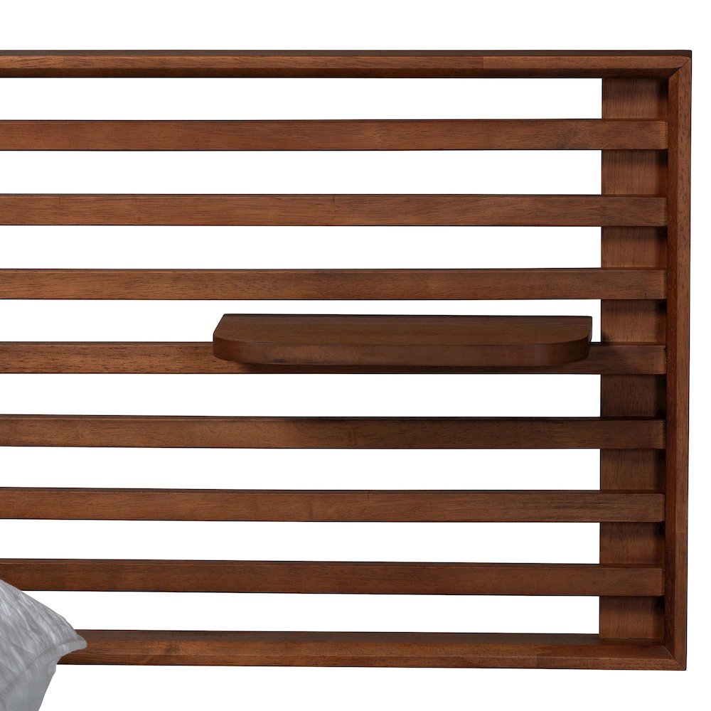 Elvina Mid-Century Transitional Ash Walnut Wood Queen Size Platform Bed. Picture 4