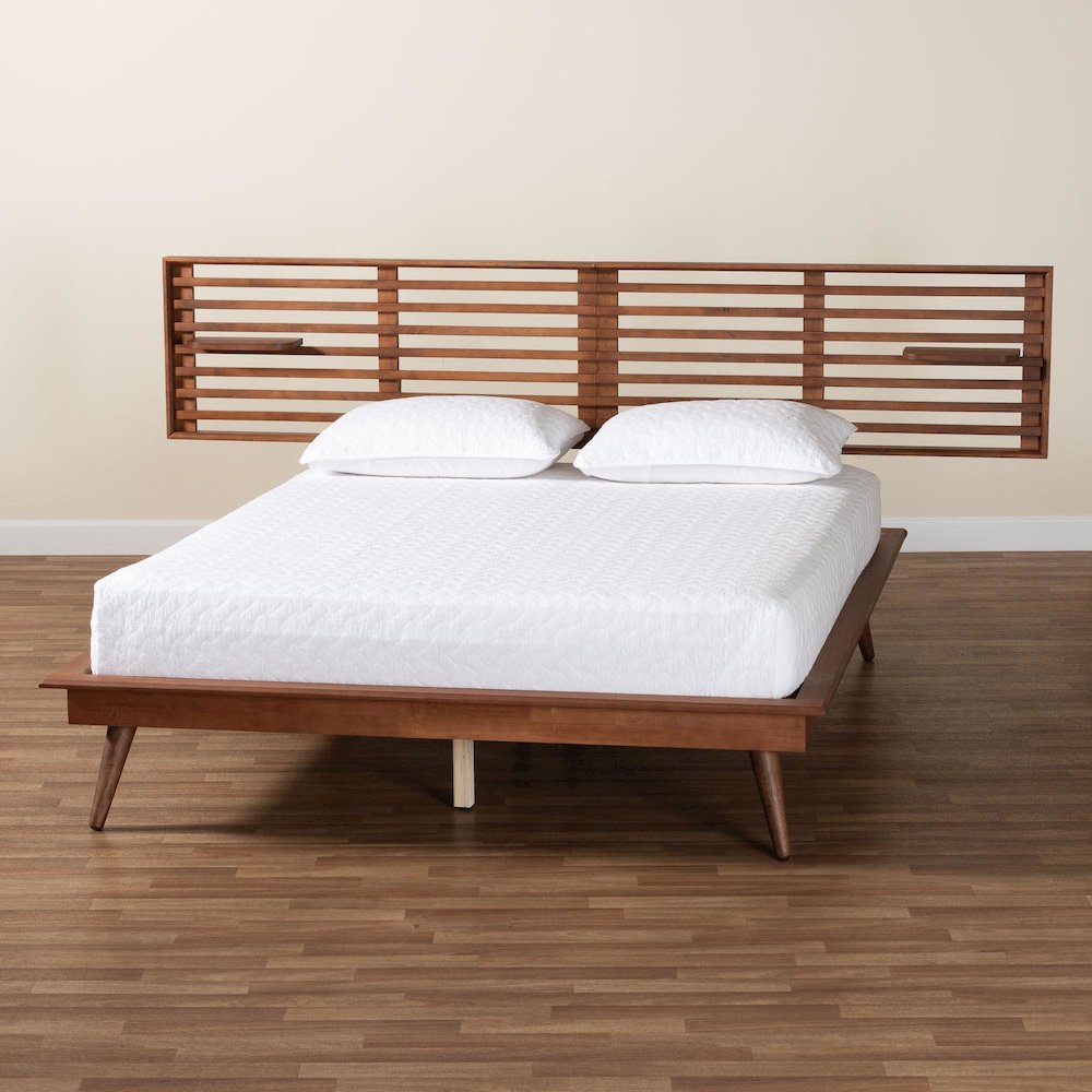Elvina Mid-Century Transitional Ash Walnut Wood Queen Size Platform Bed. Picture 8