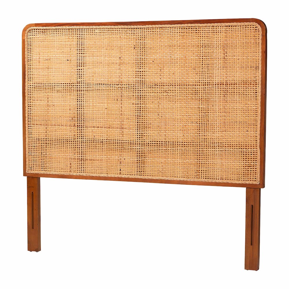 Caspia Bohemian Natural Rattan and Mahogany Wood Queen Size Headboard. Picture 1