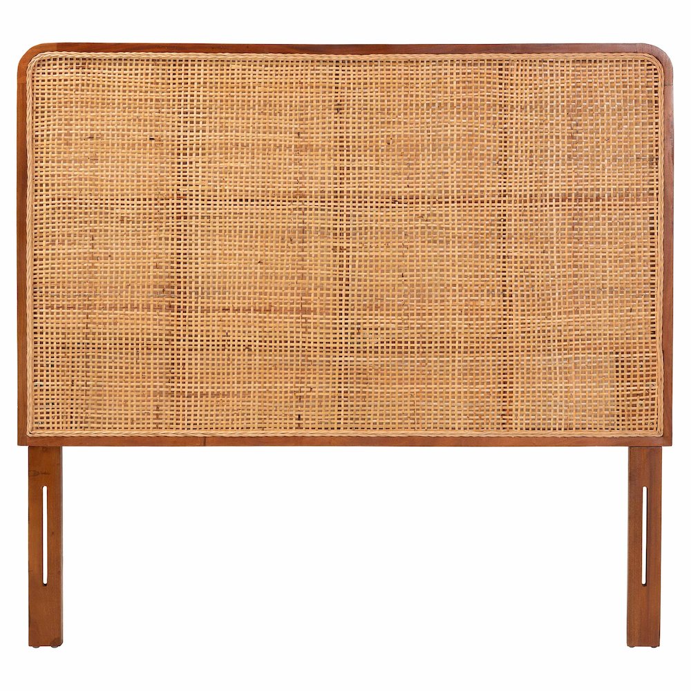Caspia Bohemian Natural Rattan and Mahogany Wood Queen Size Headboard. Picture 2