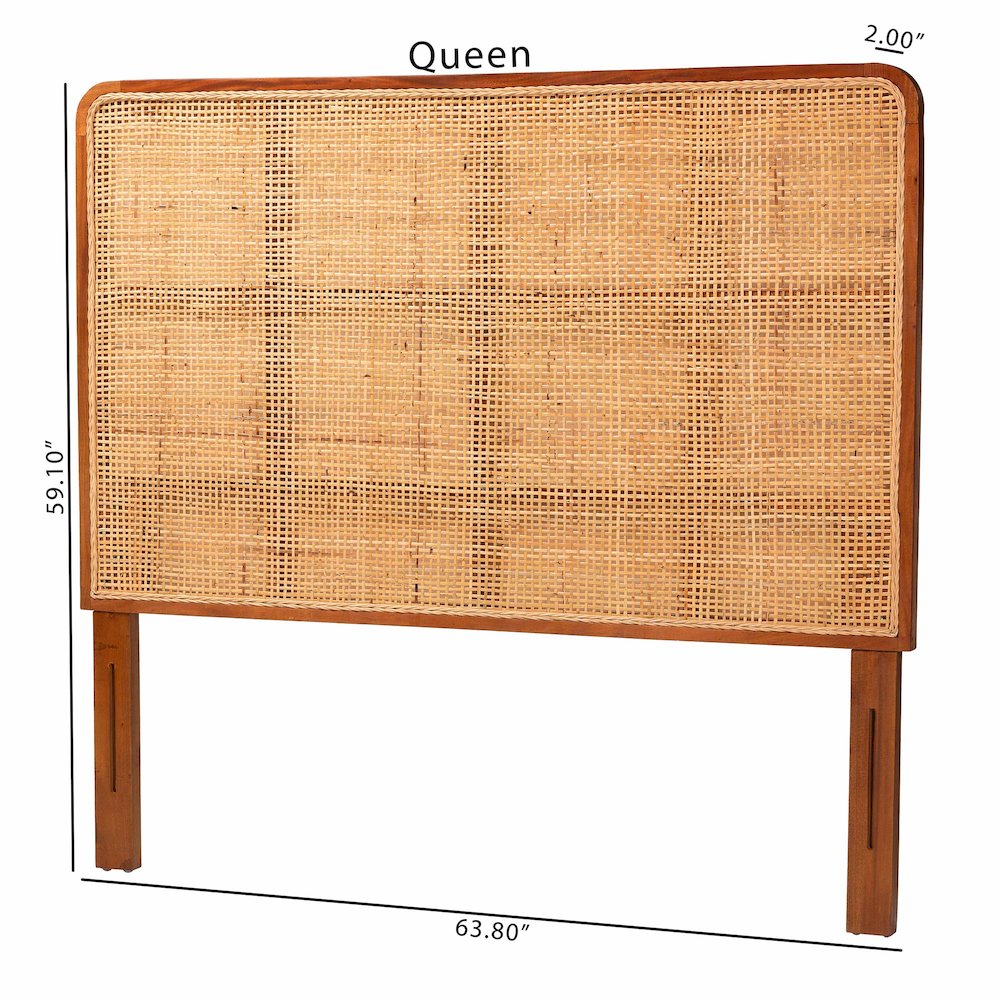 Caspia Bohemian Natural Rattan and Mahogany Wood Queen Size Headboard. Picture 6