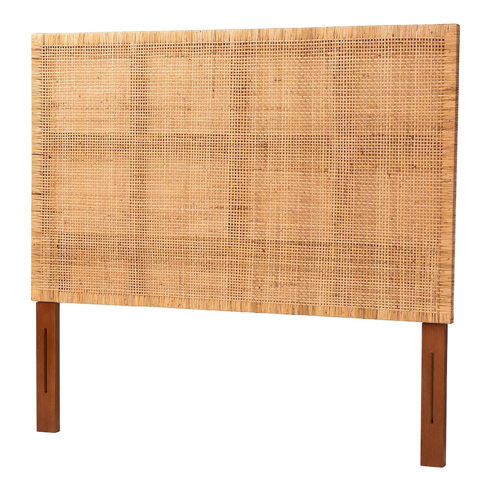 Lesia Bohemian Natural Rattan and Mahogany Wood Queen Size Headboard. Picture 1