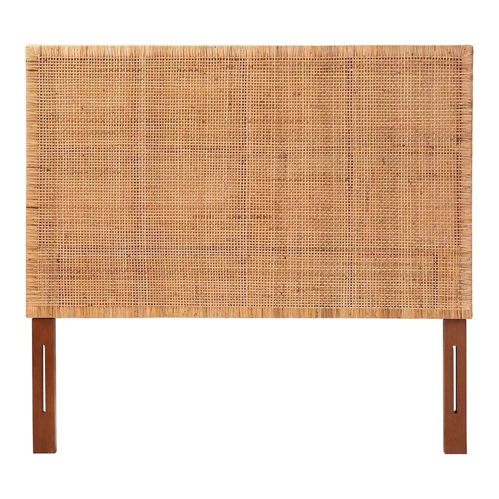 Lesia Bohemian Natural Rattan and Mahogany Wood Queen Size Headboard. Picture 2