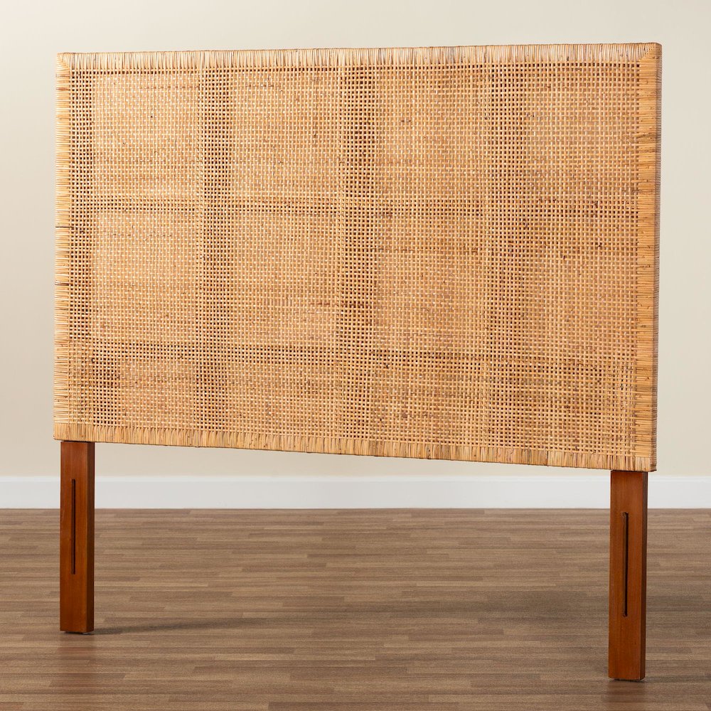 Lesia Bohemian Natural Rattan and Mahogany Wood Queen Size Headboard. Picture 5