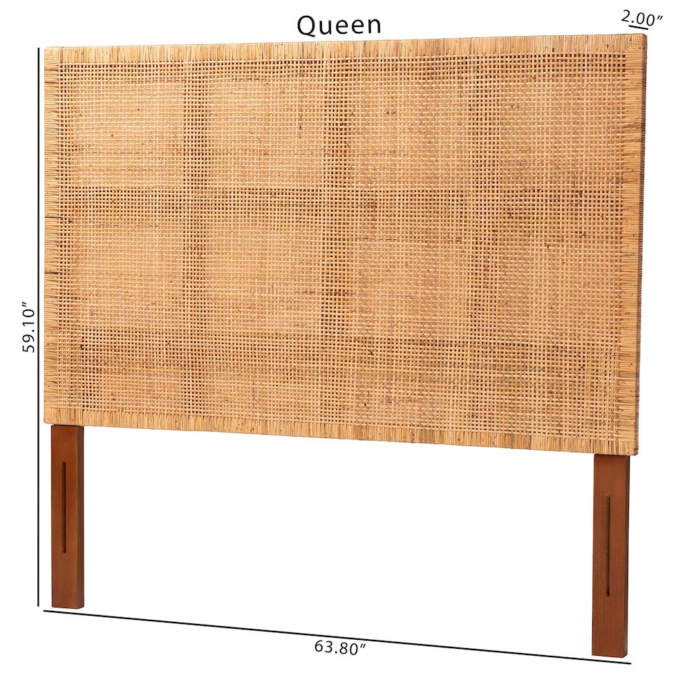 Lesia Bohemian Natural Rattan and Mahogany Wood Queen Size Headboard. Picture 6