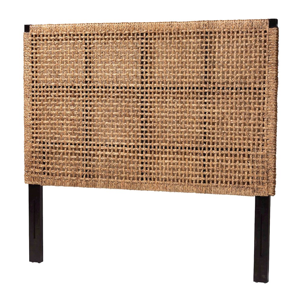 Alise Bohemian Seagrass and Dark Brown Mahogany Wood King Size Headboard. Picture 1
