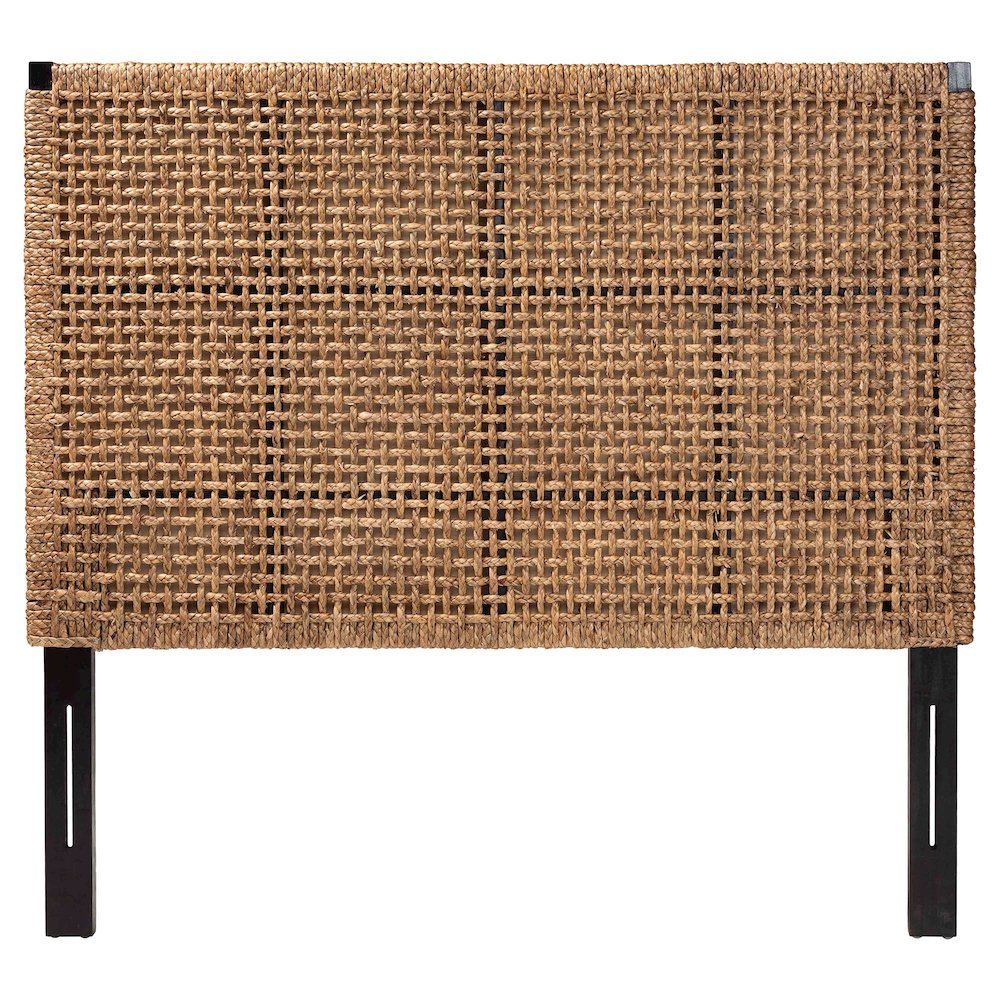 Alise Bohemian Seagrass and Dark Brown Mahogany Wood King Size Headboard. Picture 2