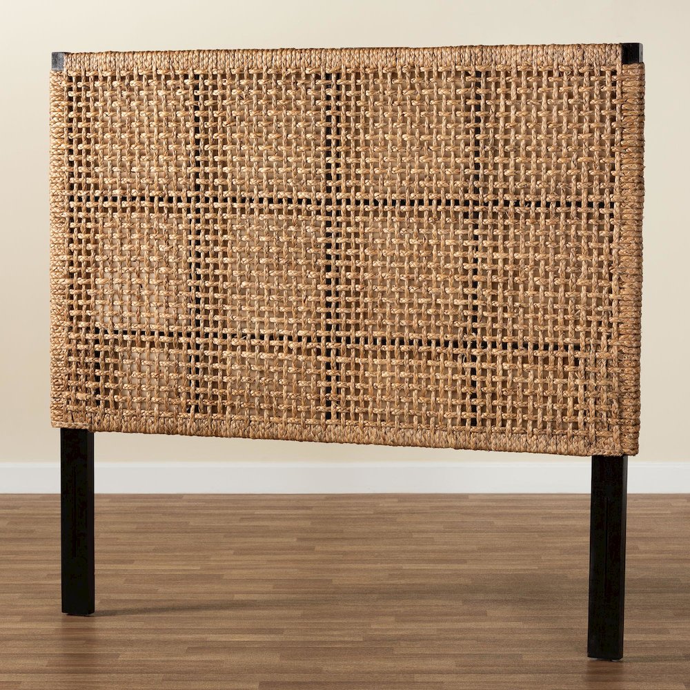 Alise Bohemian Seagrass and Dark Brown Mahogany Wood King Size Headboard. Picture 5