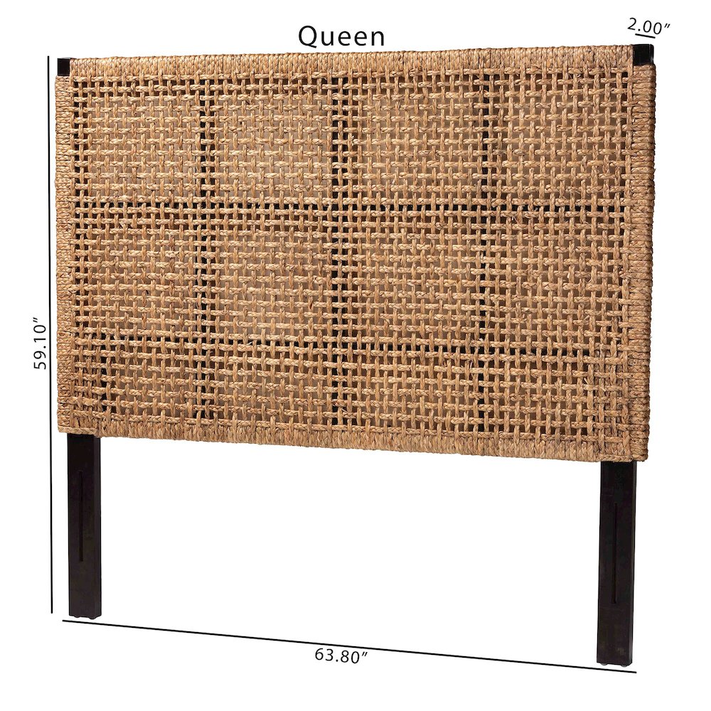 Alise Bohemian Seagrass and Dark Brown Mahogany Wood King Size Headboard. Picture 6