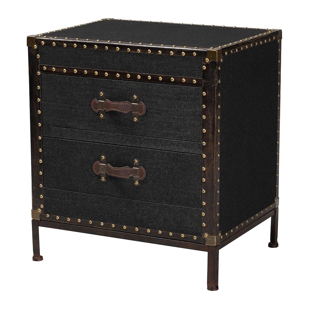 Laura Vintage Black Canvas 2-Drawer End Table Trunk. Picture 1