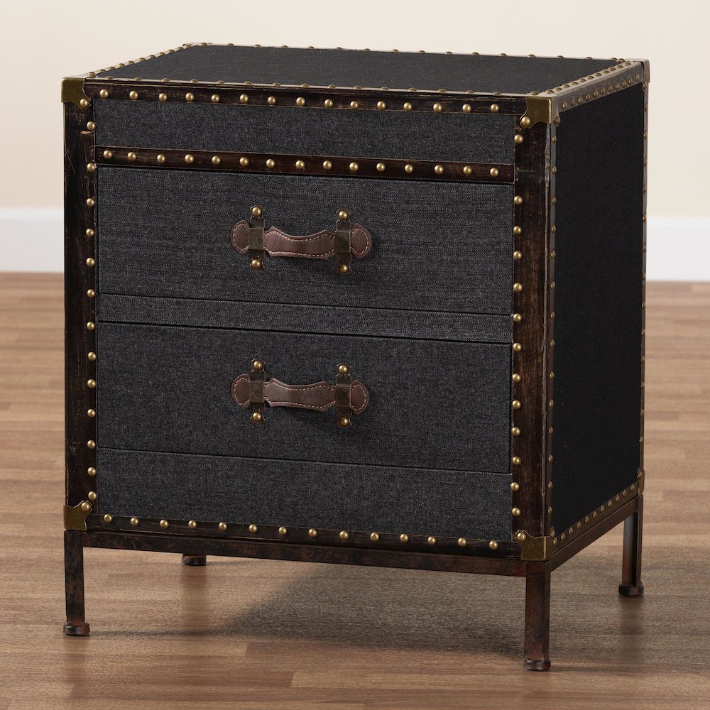 Laura Vintage Black Canvas 2-Drawer End Table Trunk. Picture 10