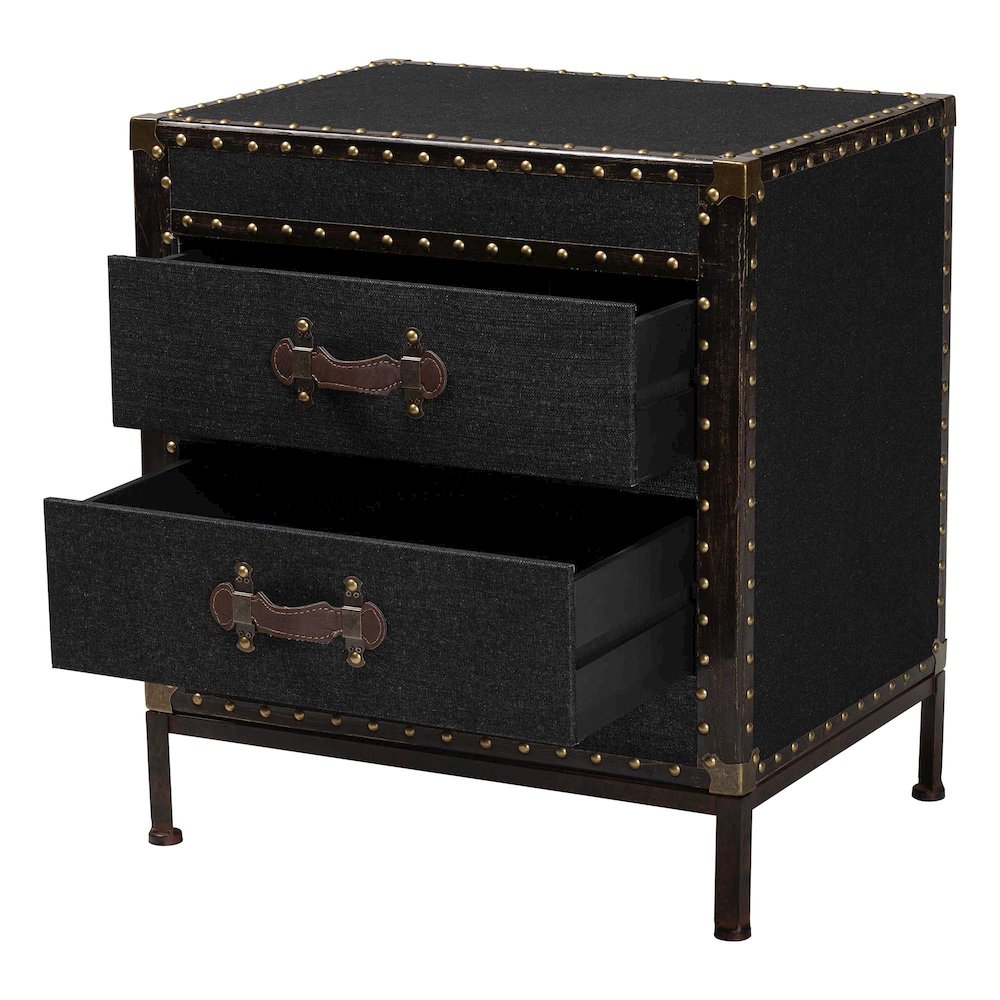 Laura Vintage Black Canvas 2-Drawer End Table Trunk. Picture 2
